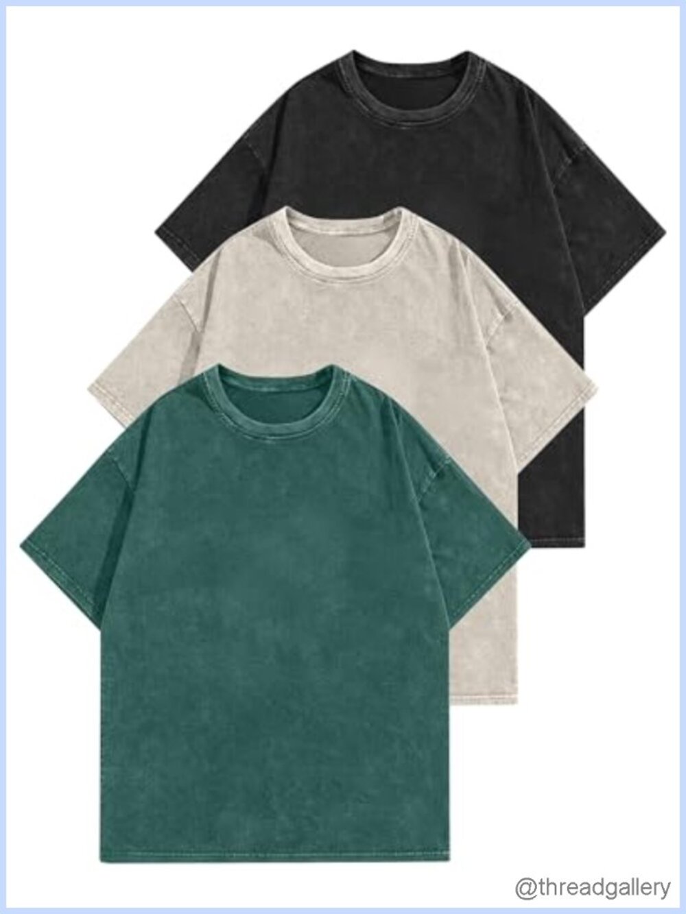 3 Pack Vintage Washed Oversized Cotton Tees Relaxed Crewneck T-Shirts - Picture 1 of 6